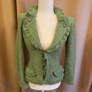 Armani Collectioni Green Ruffle Long Sleeve Floral Textured Blazer Jacket Size 2
